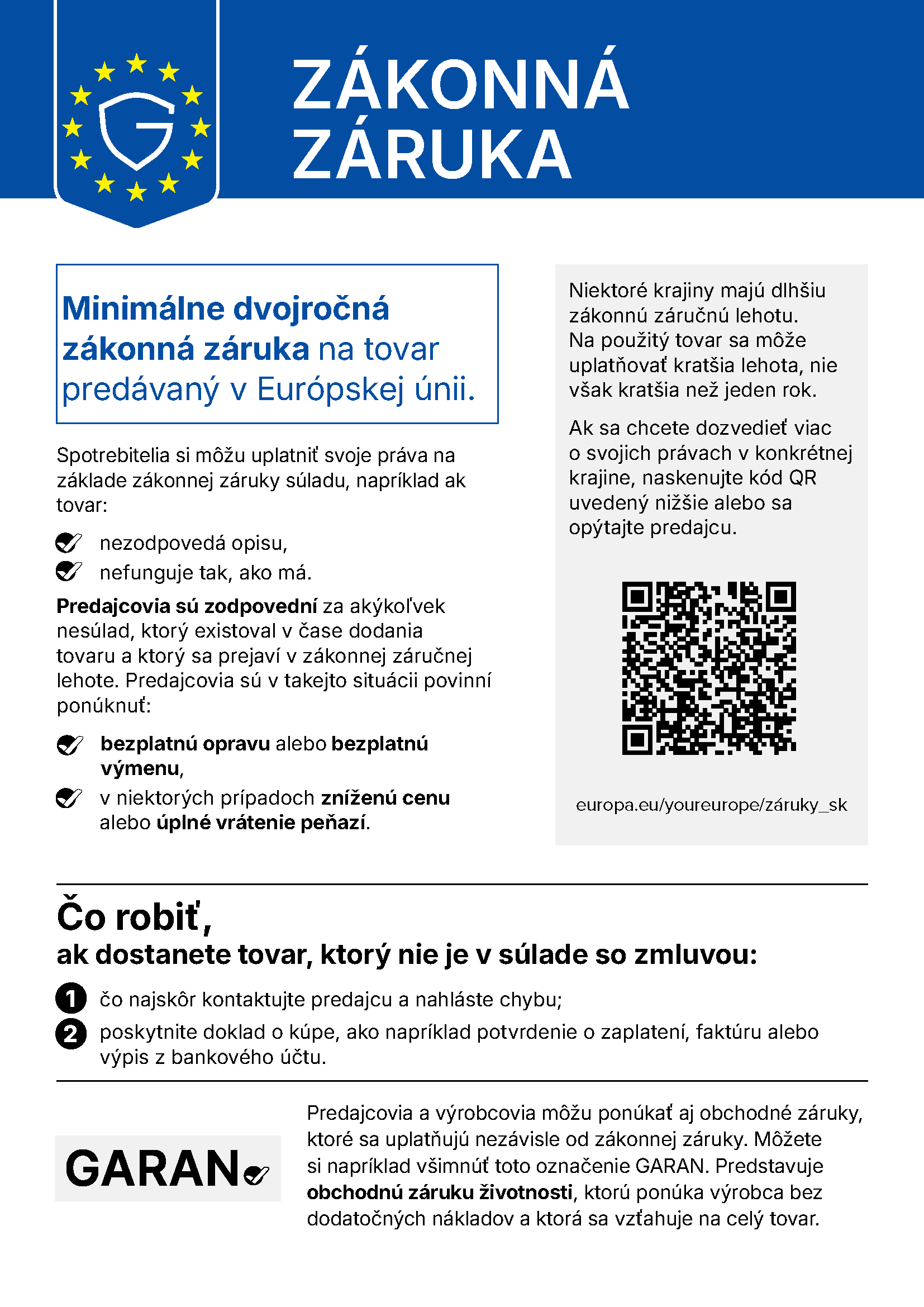 Zákonná záruka – harmonizované oznámenie EÚ